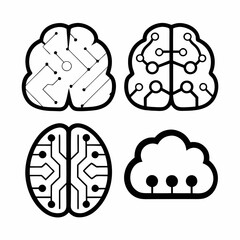 Modern AI Outline Icons Collection – Clean Black Line Vector Pack 