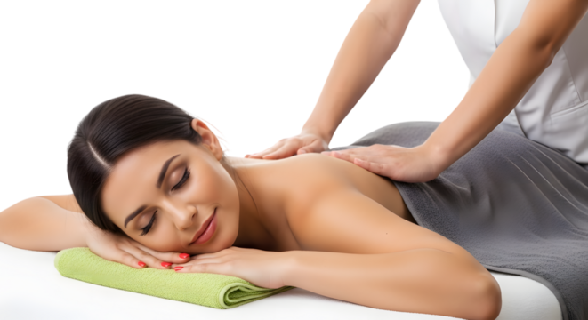 Woman Receiving Relaxing Back Massage Cut Out PNG. - Powered by Adobe