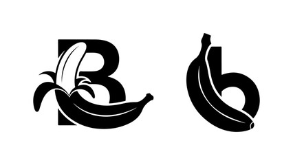 Creative Letter B Logo Design with Banana Fruit Illustration Set © Sahabat
