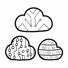 Minimalist Cloud Server and Data Analytics Line Icons Set Vector Illustration