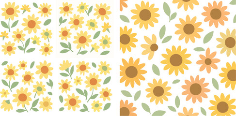 Cheerful Sunflower Pattern and Elements.