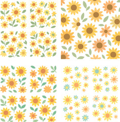 Cheerful Sunflower Pattern with Leaves 1.
