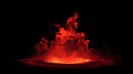 燃焼する赤い炎が黒背景で炎上、燃える火の熱い熱イメージの写真素材