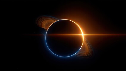 Cosmic ringed orb, vibrant orange-gold light, dark space backdrop