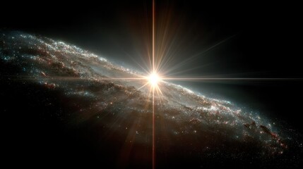 Bright light point in space with gravitational lensing, ideal for astrophysics themes, cosmic visuals, or educational materials.