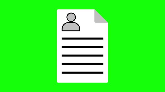 Paper animation with profile icons and some text as a Curriculum Vitae concept.