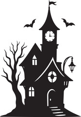 Scary Haunted House with Bats Vector – Halloween Silhouette Art