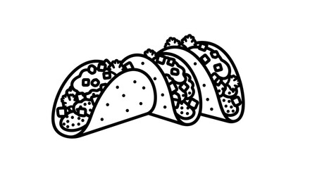 Obraz premium Minimalist Illustration of Three Tacos in Black and White with Detailed Fillings and Toppings