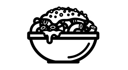 Minimalist vector illustration of a bowl of spaghetti with sauce and meatballs icon