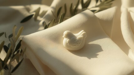 Dove pin attached to silk lapel in morning light, ideal for peace promotions, diplomatic events, or elegant fashion visuals.