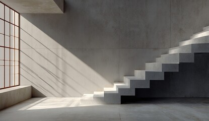Obraz premium Light-filled modern concrete interior with stairs