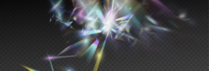 Set of rainbow lights with transparency effect, ray overlay, color prism, rainbow crystal effect, vector, png.	
