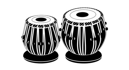Pair of Black and White Tabla Drums, Indian Percussion Instruments.