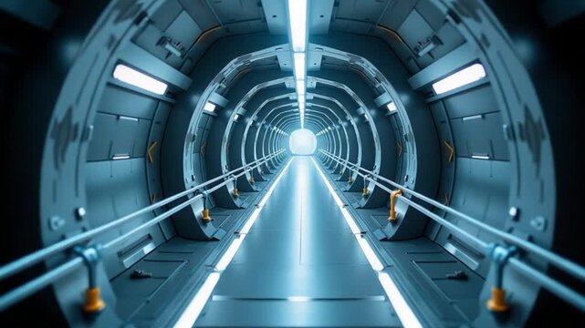 Futuristic interior of Spaceship corridor with light