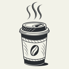 Vector art of a disposable coffee cup with a lid and steam, isolated on a