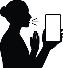 Silhouette illustration of a woman using a mobile  exercise app