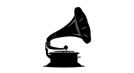 Silhouette of a Vintage Gramophone with Horn Speaker.
