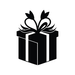 Black gift box icon with ribbon and bow silhouette vector isolated on white background