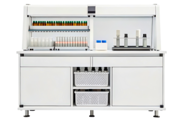 Modern medical laboratory equipment for automated sample analysis isolated with transparent background