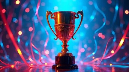 Golden trophy with celebratory ribbons award celebration