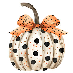 Watercolor Pumpkin with a polka dot bow illustration