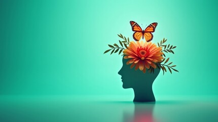 Orange flower butterfly head silhouette profile