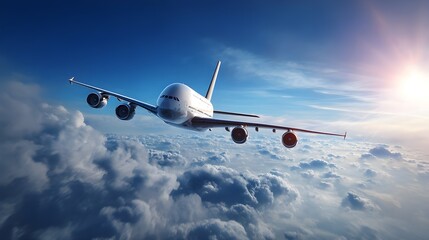 Obraz premium Commercial Airplane Flying in the Sky Above the Clouds