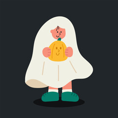 A cartoon illustration of a Halloween ghost. Spooky and festive holiday concept.