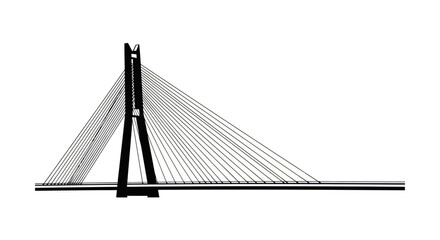 Modern Cable-Stayed Bridge Structure with Tall Tower and Suspension Cables.