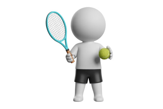 A 3D rendered image of a tennis player holding a racquet and ball. background removed
