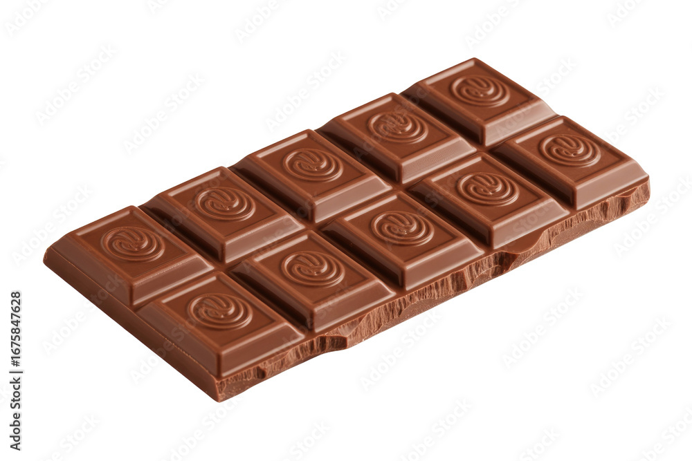 Poster a milk chocolate bar, segmented into twelve squares, isolated on a transparent background. backgroun