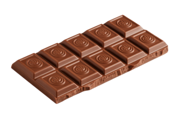 A milk chocolate bar, segmented into twelve squares, isolated on a transparent background. background removed