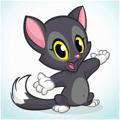 A cheerful gray kitten with big yellow eyes and a friendly wave editable vector for t-shirt mug wall stickers wallpaper sticker design multipurpose use in high definition format
