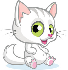 A sweet fluffy white kitten with big innocent green eyes transparent editable vector for t-shirt mug wall stickers wallpaper sticker design multipurpose use in high definition format