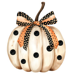 Watercolor Pumpkin with a polka dot bow illustration