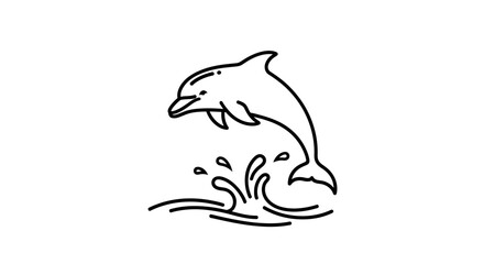 Leaping Dolphin Line Art Illustration.