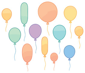 Party celebration linear icon set. featuring balloons, glow, gradient, festive, colorful, and joy symbols
