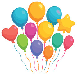 Party celebration 3d icon set. featuring balloon, heart, star, and colorful decor elements