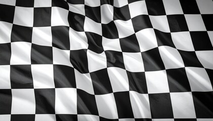 Obraz premium Smooth black and white checkered racing flag with realistic folds and fabric texture