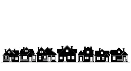 A row of black silhouette houses representing a suburban neighborhood streetscape.
