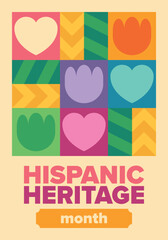 National Hispanic Heritage Month in September and October. Hispanic and Latino Americans culture. Celebrate annual in United States. Poster, card, banner and background. Vector illustration