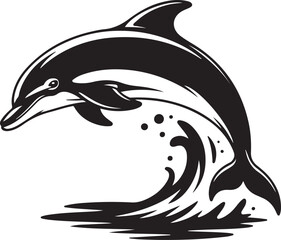 Black silhouette of a dolphin leaping Vector illustration