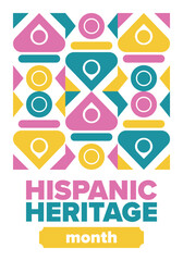 National Hispanic Heritage Month in September and October. Hispanic and Latino Americans culture. Celebrate annual in United States. Poster, card, banner and background. Vector illustration