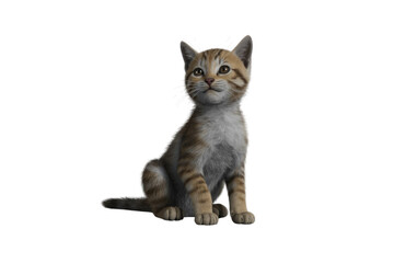 Adorable tabby kitten sitting, looking up, transparent background. background removed