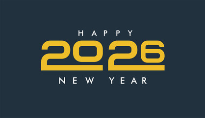 2026 Happy New Year Bold Yellow Blue Greeting Design
