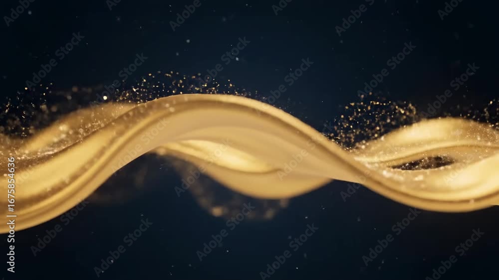 Poster golden waves abstract background - abstract animation of smooth golden waves with shimmering particl