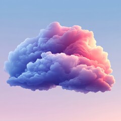 An artistic cloud with blue base and pink peaks floats against a soft gradient sky,