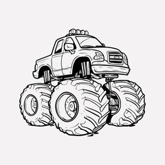 Monster Truck Graphic Single Icon Symbol Vintage Style Design, Truck Simple Vector, Monster Truck Silhouette Black Flat Design