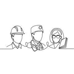 Fototapeta premium Essential workers line art drawing showcases teamwork and dedication for your next project