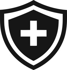 A Shield with a Cross Simple Graphic Symbol Clean Silhouette